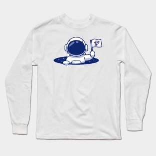 Cute Astronaut Holding Flag In Space Hole Long Sleeve T-Shirt